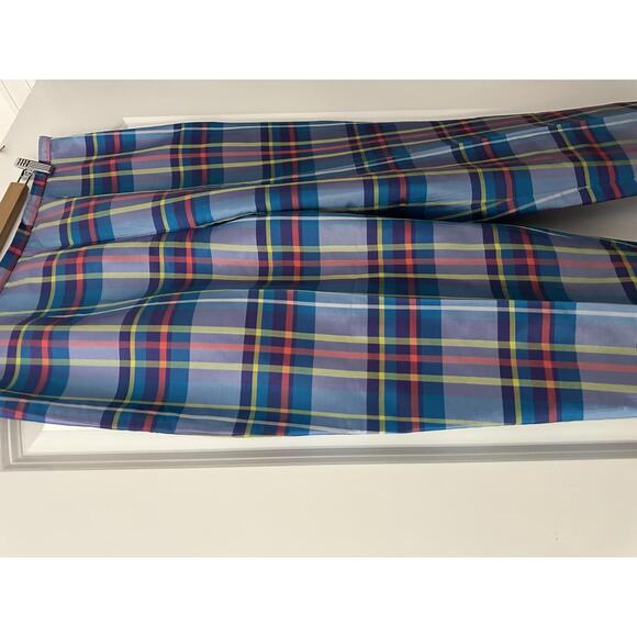 Vintage 100% Silk Bright Plaid Pants Size M - Picture 2 of 4